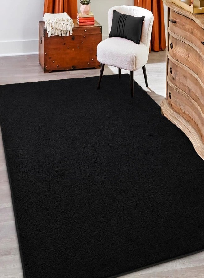 Hutha Large Area Rugs for Bedroom Living Room, 4x6 Black Solid Fluffy Super Soft Memory-Foam Furry Bedside Carpets, Modern Indoor Floor Rug Aesthetic Minimalist Rug for Kids Girls Boys Home Decor - Image 5